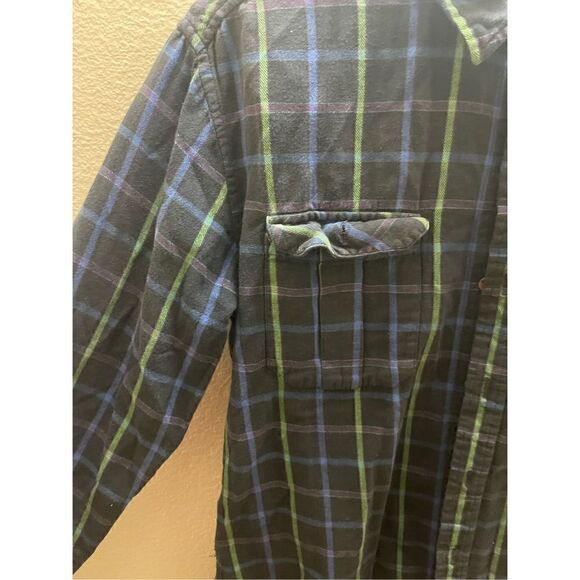 Tony Hawk Medium Plaid Flannel Collared Long Sleeve Button up  Blue Green - Picture 6 of 11